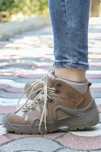 P1490ns Men's Sand Beige Leather Lace-up Military Boot Shoes S. A. P1490NS-Sand Beige - 3