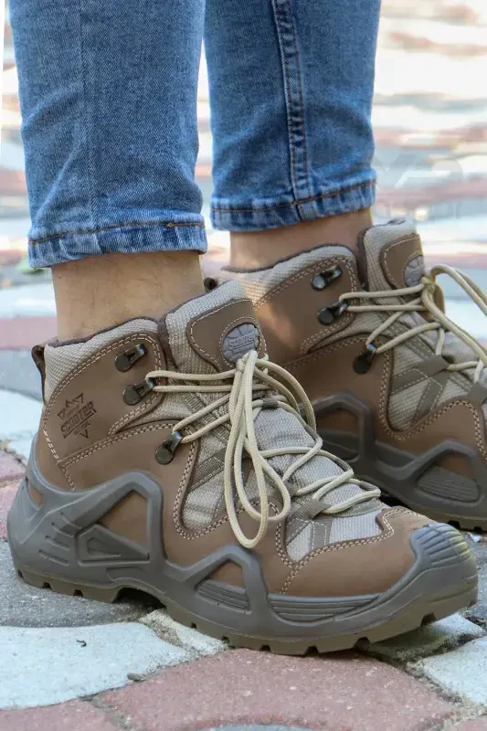 P1490ns Men's Sand Beige Leather Lace-up Military Boot Shoes S. A. P1490NS-Sand Beige - 4