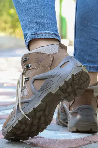 P1490ns Men's Sand Beige Leather Lace-up Military Boot Shoes S. A. P1490NS-Sand Beige - 5