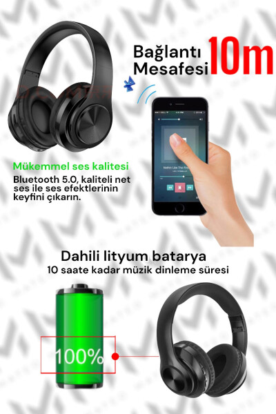 P68 Bluetooth Kablosuz Stereo Kulaklık Wireless, Aux Kablolu - 2