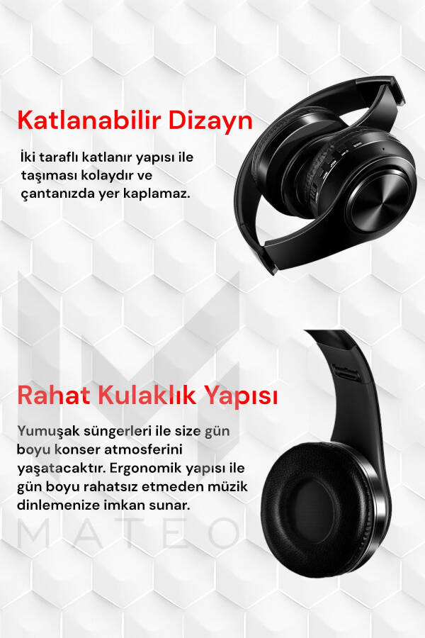 P68 Bluetooth Kablosuz Stereo Kulaklık Wireless, Aux Kablolu - 3