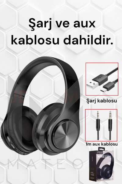 P68 Bluetooth Kablosuz Stereo Kulaklık Wireless, Aux Kablolu - 7