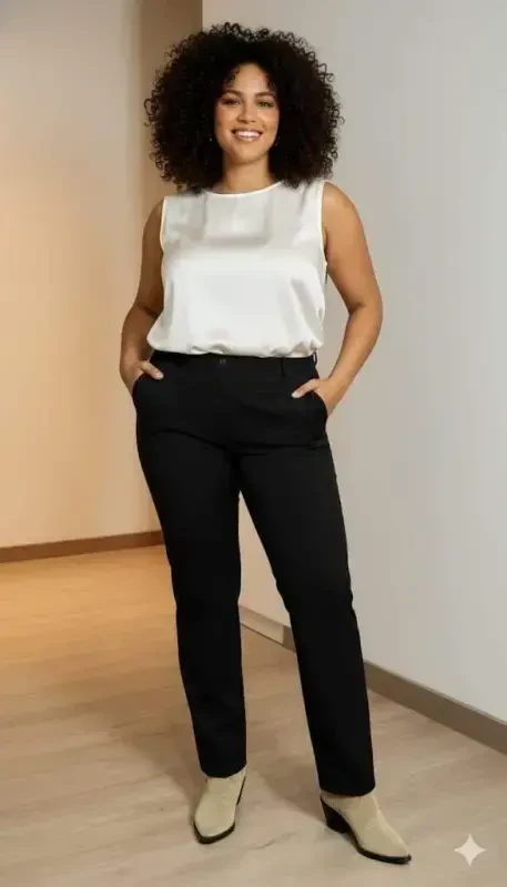 Paça Yırtmaçlı Büyük Beden Gabardin Pantolon Siyah - 3