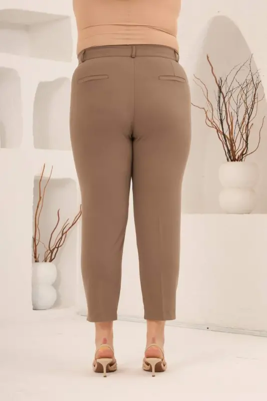 Paça Yırtmaçlı Büyük Beden Pantolon Vizon - 3