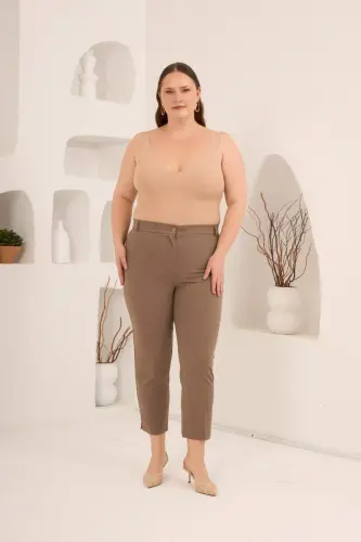Paça Yırtmaçlı Büyük Beden Pantolon Vizon - 4