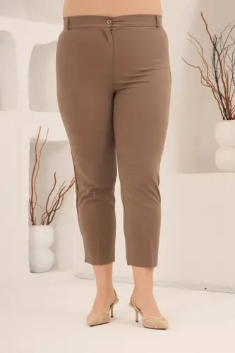 Paça Yırtmaçlı Büyük Beden Pantolon Vizon - 6