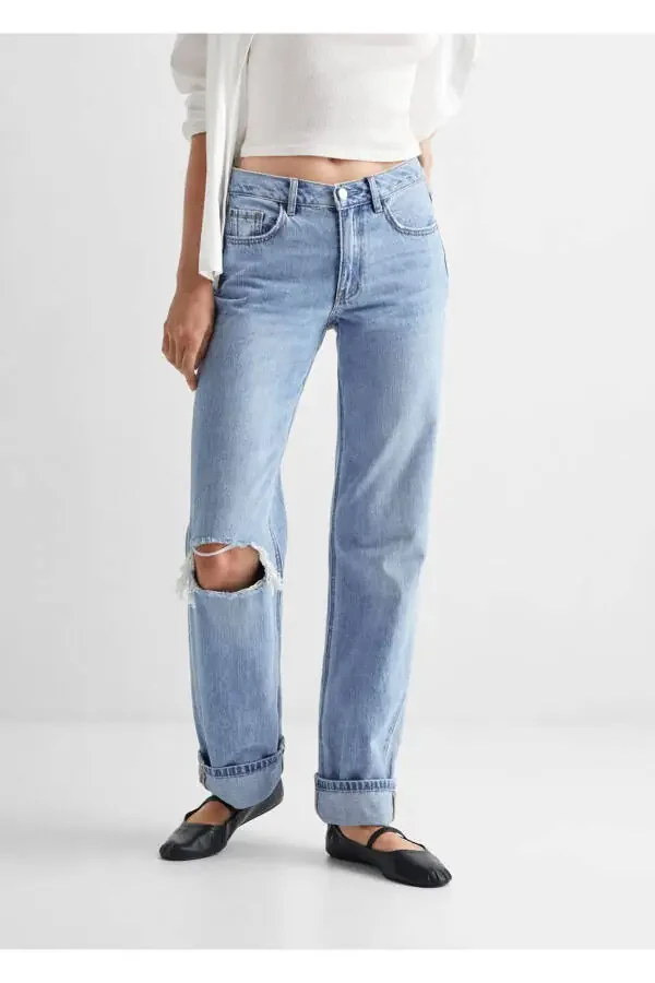 Paçaları kıvrık jean - 6