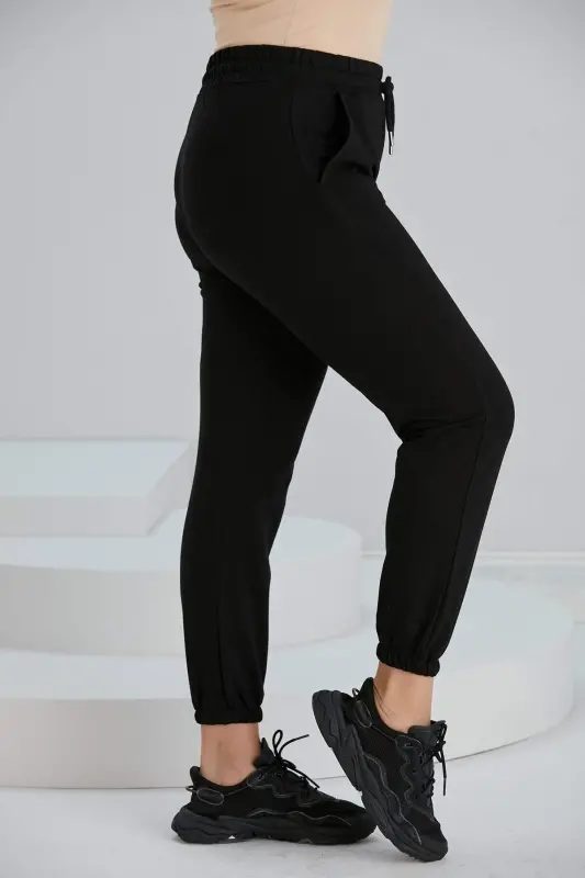 Paçası Lastikli Büyük Beden Siyah Eşofman - 2