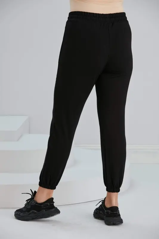 Paçası Lastikli Büyük Beden Siyah Eşofman - 4