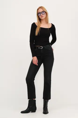 Paçası Lazer Kesim Jean Pantolon PN8532-PNC-Füme - 1