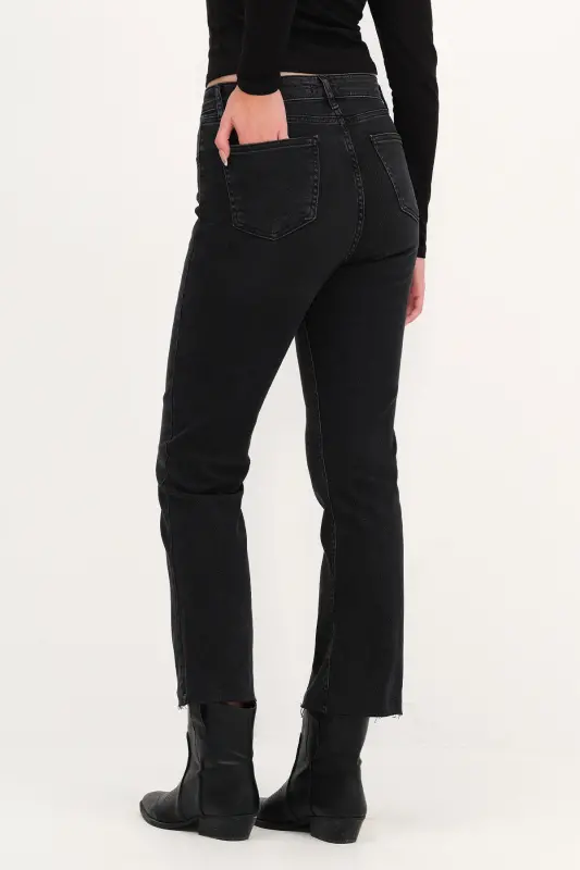 Paçası Lazer Kesim Jean Pantolon PN8532-PNC-Füme - 5