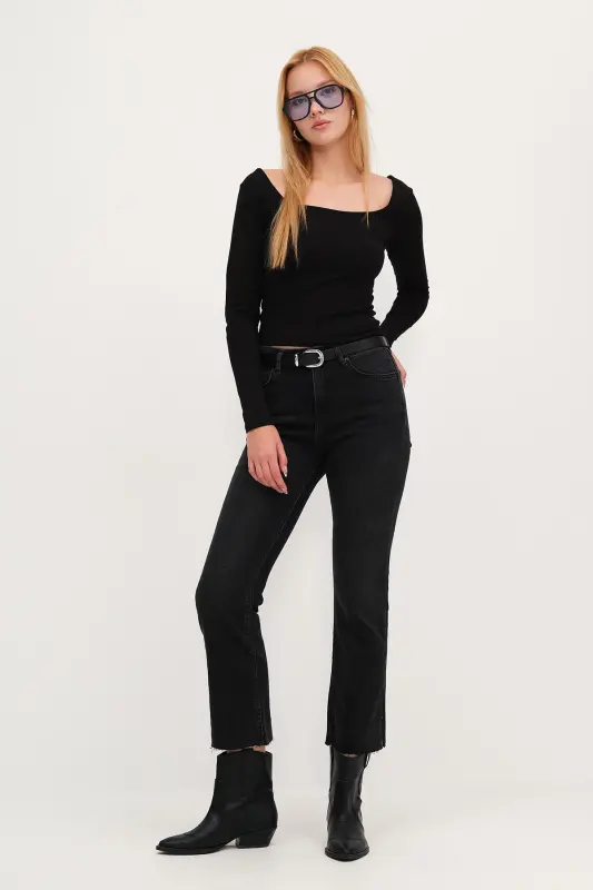 Paçası Lazer Kesim Jean Pantolon PN8532-PNC-Füme - ADDAX