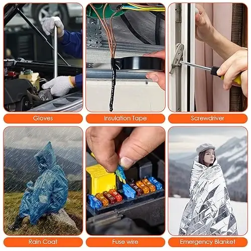 PACETAP Avtomobil yo'lida favqulodda vaziyatlar uchun to'plam, Jumper kabellari, tortish arqoni, uchburchak va boshqa qishki avtomobil aksessuarlari bilan jihozlangan avtomobil xavfsizligi uchun zarur bo'lgan yo'l yordam to'plami - 6