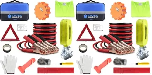 PACETAP Car Roadside Emergency Kit, Essential Auto Safety Road Side Assistance Tool Kit with Jumper Cables, Towing Rope, Triangle and More Winter Vehicle Accessories - 1