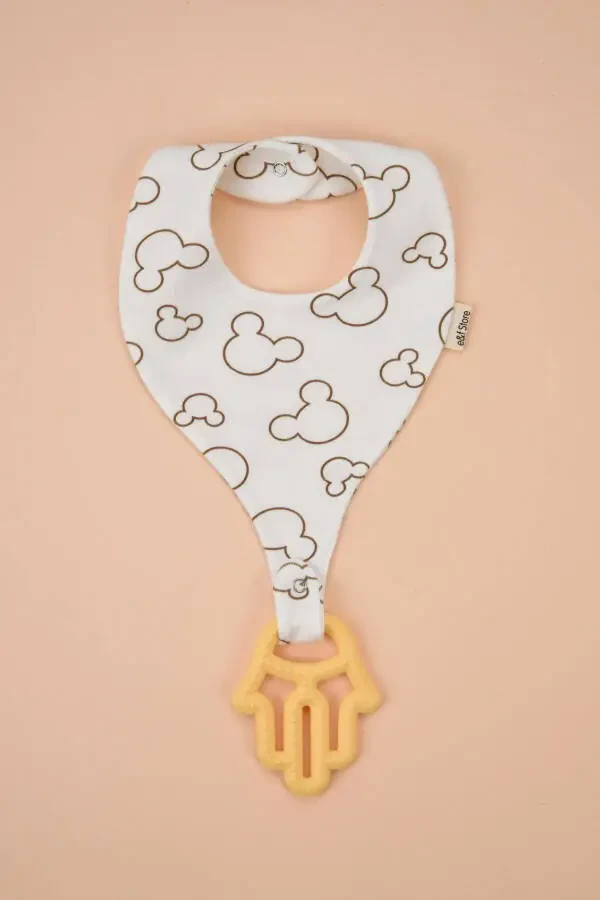 Pacifier Holder Bib - Cute Mouse Patterned 100% Cotton Fabric Pacifier Clip - 1