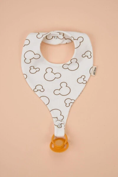 Pacifier Holder Bib - Cute Mouse Patterned 100% Cotton Fabric Pacifier Clip - Modazone (1)