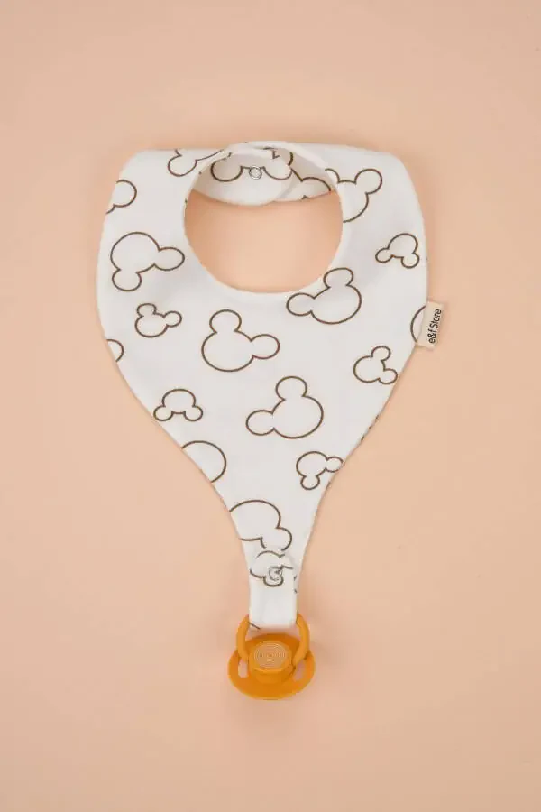 Pacifier Holder Bib - Cute Mouse Patterned 100% Cotton Fabric Pacifier Clip - 2