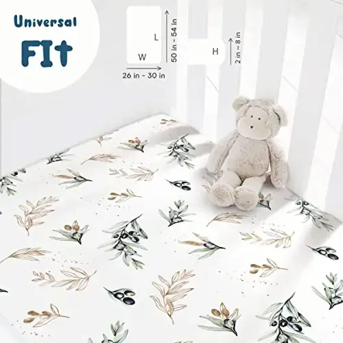 Pack n Play choyshablari Fitted 2 Pack, cho'ziluvchan ultra yumshoq Jersi Knit Pack va Play choyshablari, Universal Fitted Portable/Mini Crib Matraslari Snug va Safe, O'g'il va qiz uchun Oliver Flora - 4
