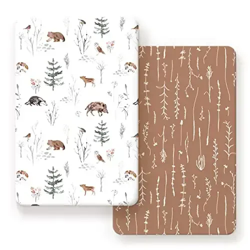 Pack n Play Sheets Fitted 2 Pack, Stretchy Ultra Soft Jersey Knit Pack and Play Sheets, Universal Fitted Portable/Mini Crib Mattresses Snug and Safe, Stylish Pattern of Jungle Animals - PACK