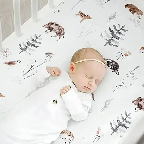 Pack n Play Sheets Fitted 2 Pack, Stretchy Ultra Soft Jersey Knit Pack and Play Sheets, Universal Fitted Portable/Mini Crib Mattresses Snug and Safe, Stylish Pattern of Jungle Animals - 3