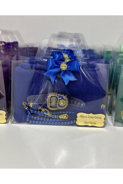 Pack of 10 Women's Umrah, Hajj Gift Set, Cotton Muslin, Glass Pearl Tasbih, Jeweled Zikirmatik - 6
