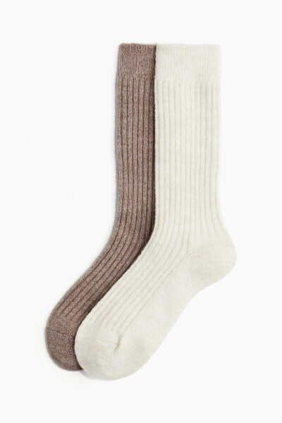 Pack of 2 beige wool blend socks. - 4