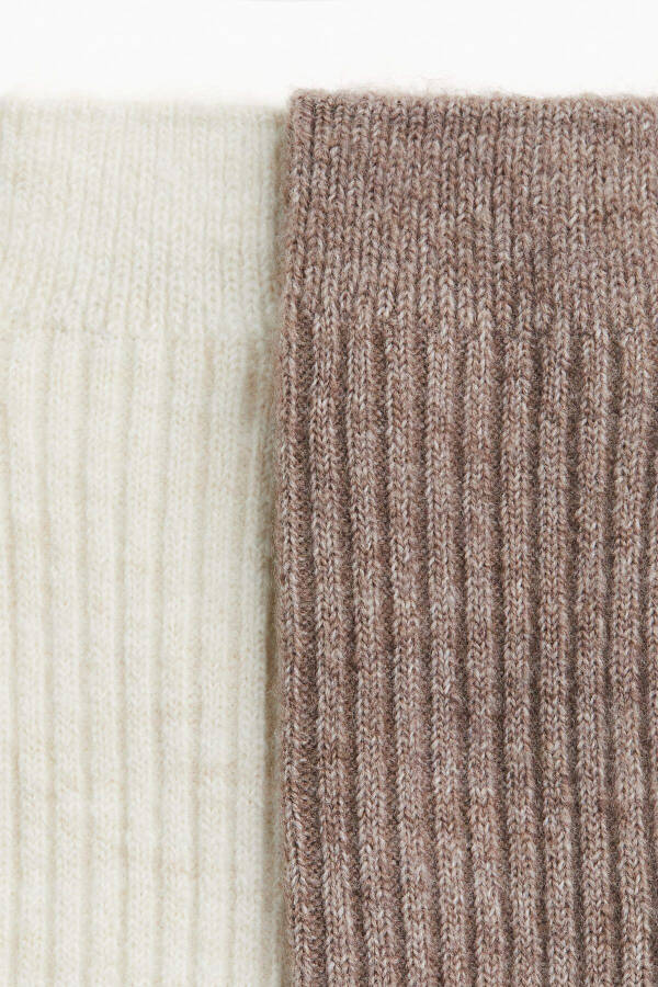 Pack of 2 beige wool blend socks. - 5