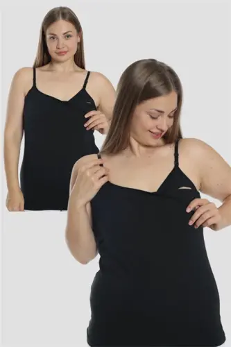 Pack of 2 Black Women's Nursing Tank Tops, Cotton Lycra - 1