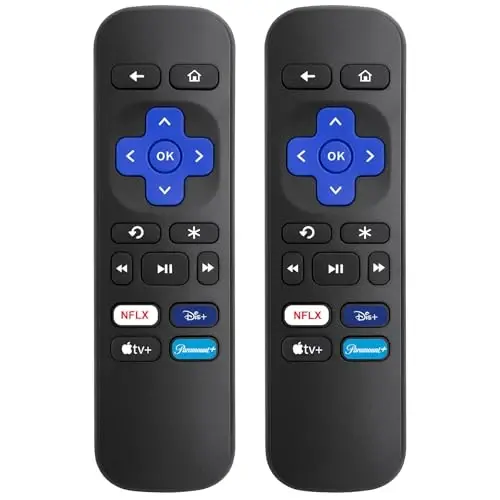 【Pack of 2】 Roku Box/Express/Premiere/Roku Player uchun almashtirish pulti | Juftlash shart emas. 2xAAA kiritilmagan. 5m-10m masofa. 3000-5000 marta bosish. 4ta qisqa yo'l: NFLX,DIS+,APPTV,PARA+. Roku Stick/TV uchun emas. 