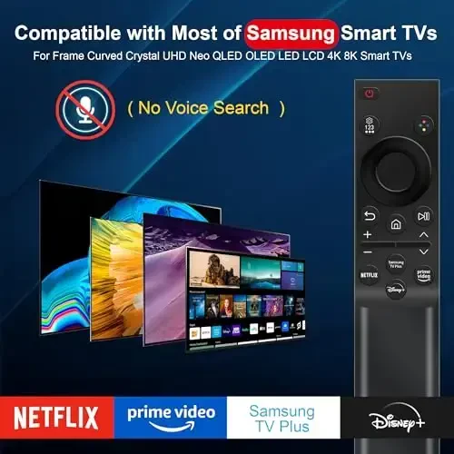 【Pack of 2】 Samsung Smart TV uchun universal masofadan boshqarish pulti, Frame Crystal QLED OLED Curved HDTV 4/8K UHD va boshqalar uchun o‘rinbosar, Netflix Prime-Video Disney+ va Samsung TV Plus tugmalari bilan - ZYK (1)