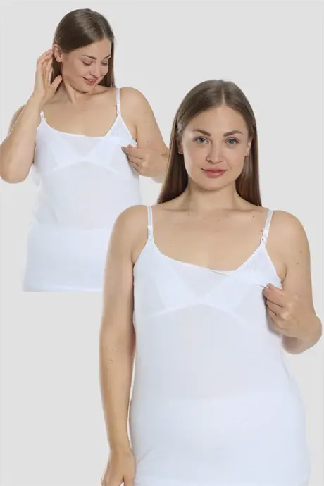 Pack of 2 White Women's Cotton Lycra Nursing Vest - 1