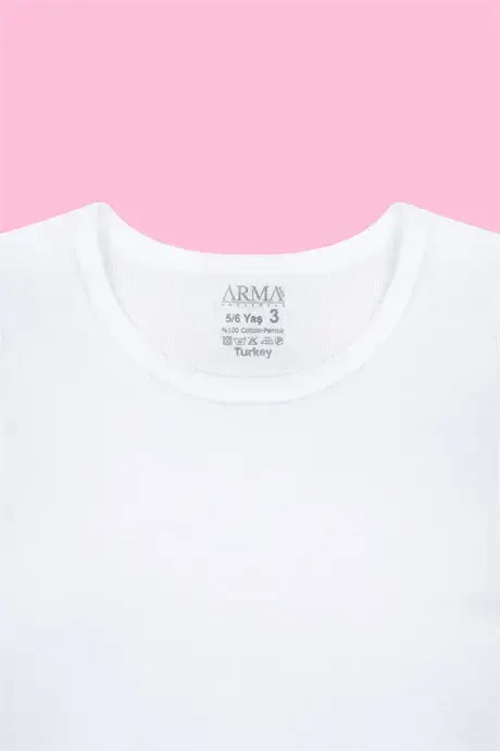 Pack of 6 White Girls' Plain T-shirt Short Sleeve 100% Cotton Ribbed - 3