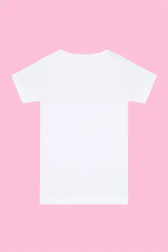 Pack of 6 White Girls' Plain T-shirt Short Sleeve 100% Cotton Ribbed - 4