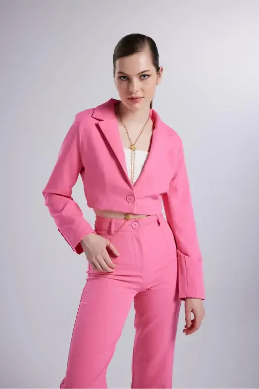 Padded Crop Model Long Sleeve Blazer Panky Jacket Pink-Pink - HOLLY LOLLY