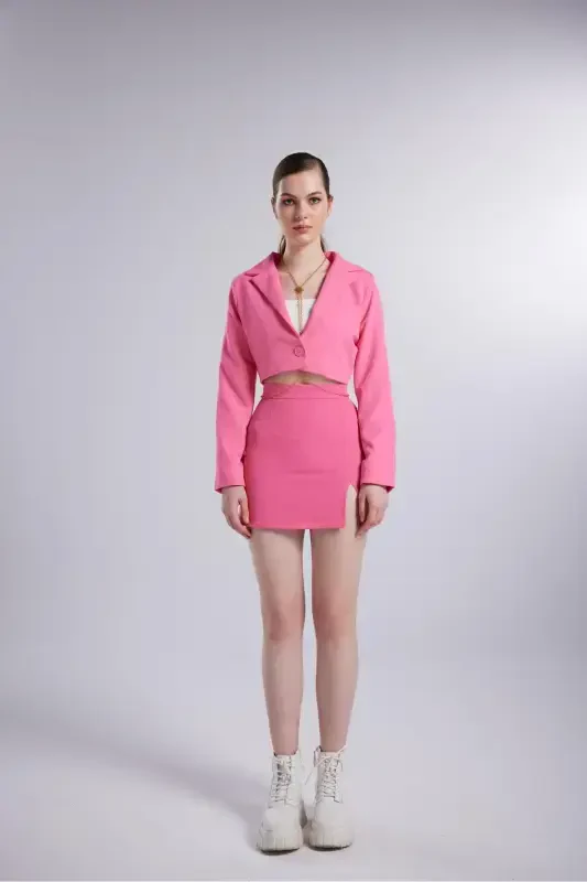 Padded Crop Model Long Sleeve Blazer Panky Jacket Pink-Pink - 3