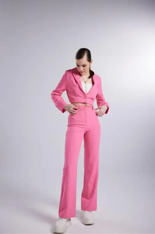 Padded Crop Model Long Sleeve Blazer Panky Jacket Pink-Pink - 4