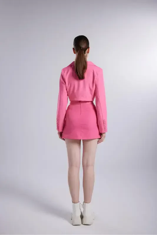 Padded Crop Model Long Sleeve Blazer Panky Jacket Pink-Pink - 5