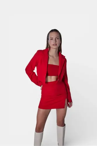 Padded Crop Model Long Sleeve Blazer Panky Jacket Red - 1