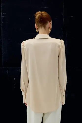 Padded Satin Shirt - Beige-BEIGE - 8