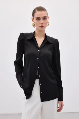 Padded Satin Shirt - Black-BLACK - SATEEN (1)