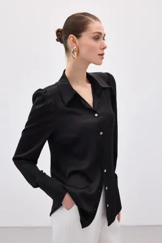 Padded Satin Shirt - Black-BLACK - 3