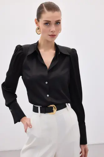 Padded Satin Shirt - Black-BLACK - 4