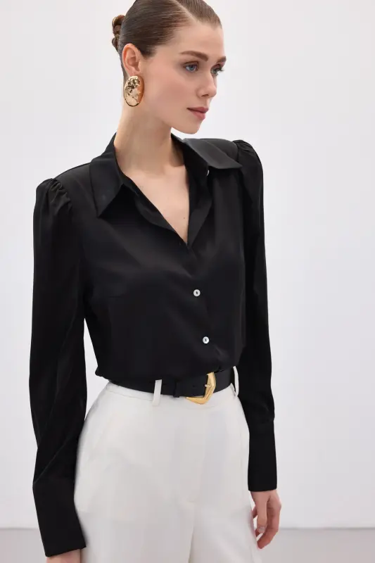 Padded Satin Shirt - Black-BLACK - 5