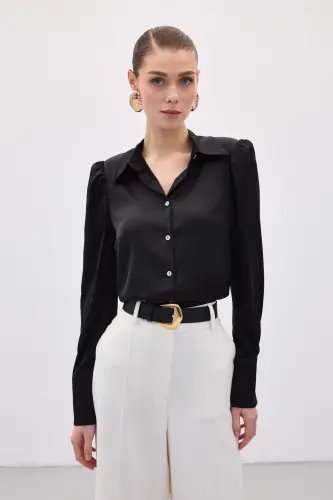Padded Satin Shirt - Black-BLACK - 6