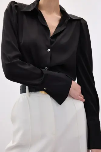 Padded Satin Shirt - Black-BLACK - 7