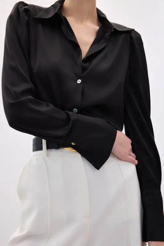 Padded Satin Shirt - Black-BLACK - 7