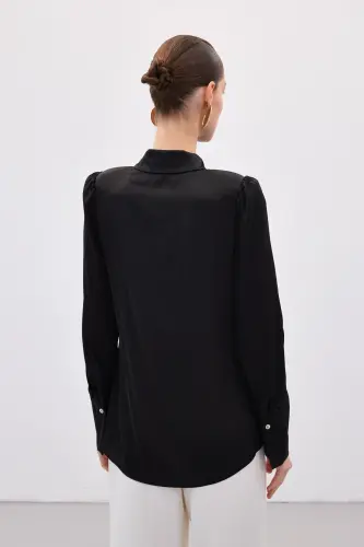 Padded Satin Shirt - Black-BLACK - 8