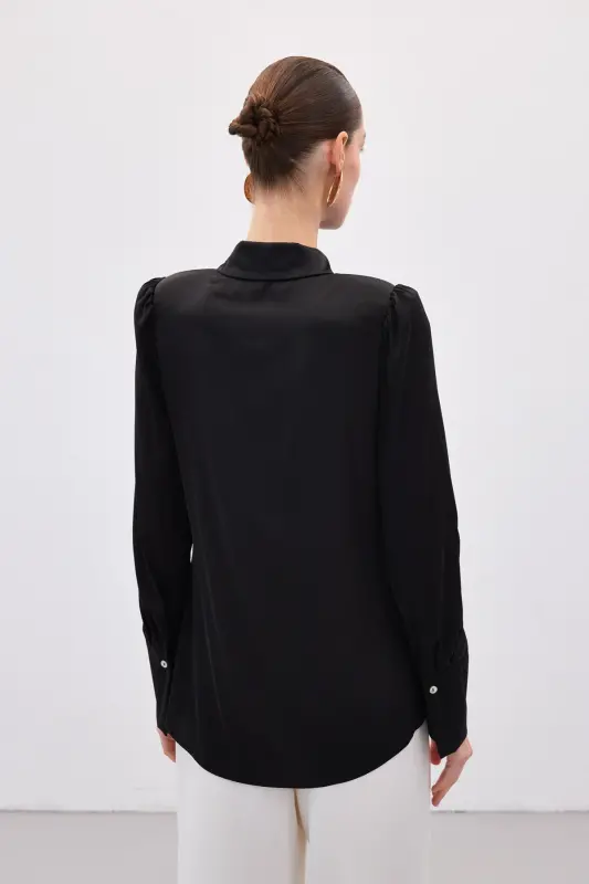 Padded Satin Shirt - Black-BLACK - 8