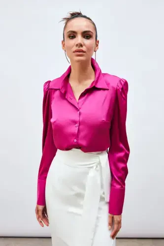 Padded Satin Shirt - FUCHSIA-FUCHSIA - 1
