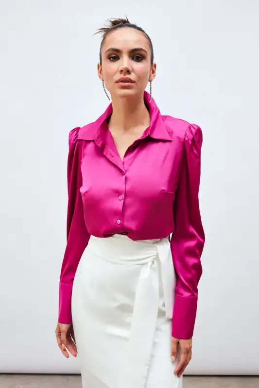 Padded Satin Shirt - FUCHSIA-FUCHSIA - SATEEN